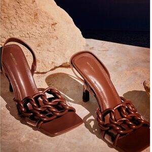 Pretty Little Thing Brown Wide Fit Square Toe Knot Strap High Heel